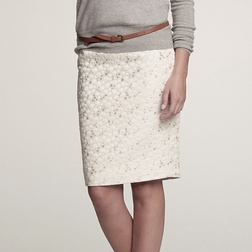 J. Crew Golden Bubbles Ivory Jacquard Pencil Skirt